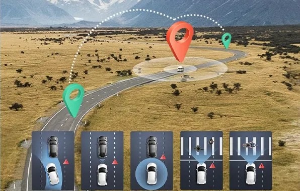 Trasa s vyznačenými body z GPS a asistenční funkce kamery M800 + RC14