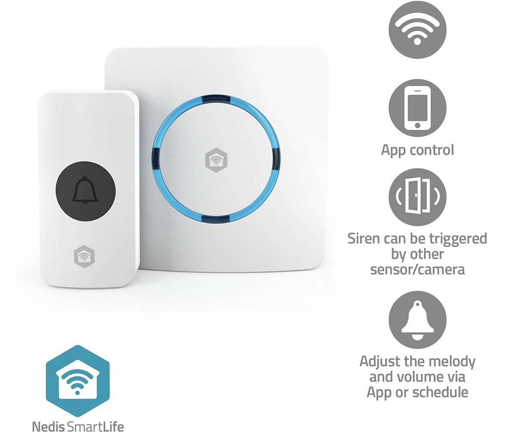 Zvonek bezdrátový Nedis SmartLife, Wi-Fi bílý Zvonek Nedis nabízí funkci chytré sirény