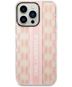 Kryt na mobil Karl Lagerfeld Monogram Vertical Stripe na Apple iPhone 14 Pro růžový KLGKLHCP14LHKLSPCP