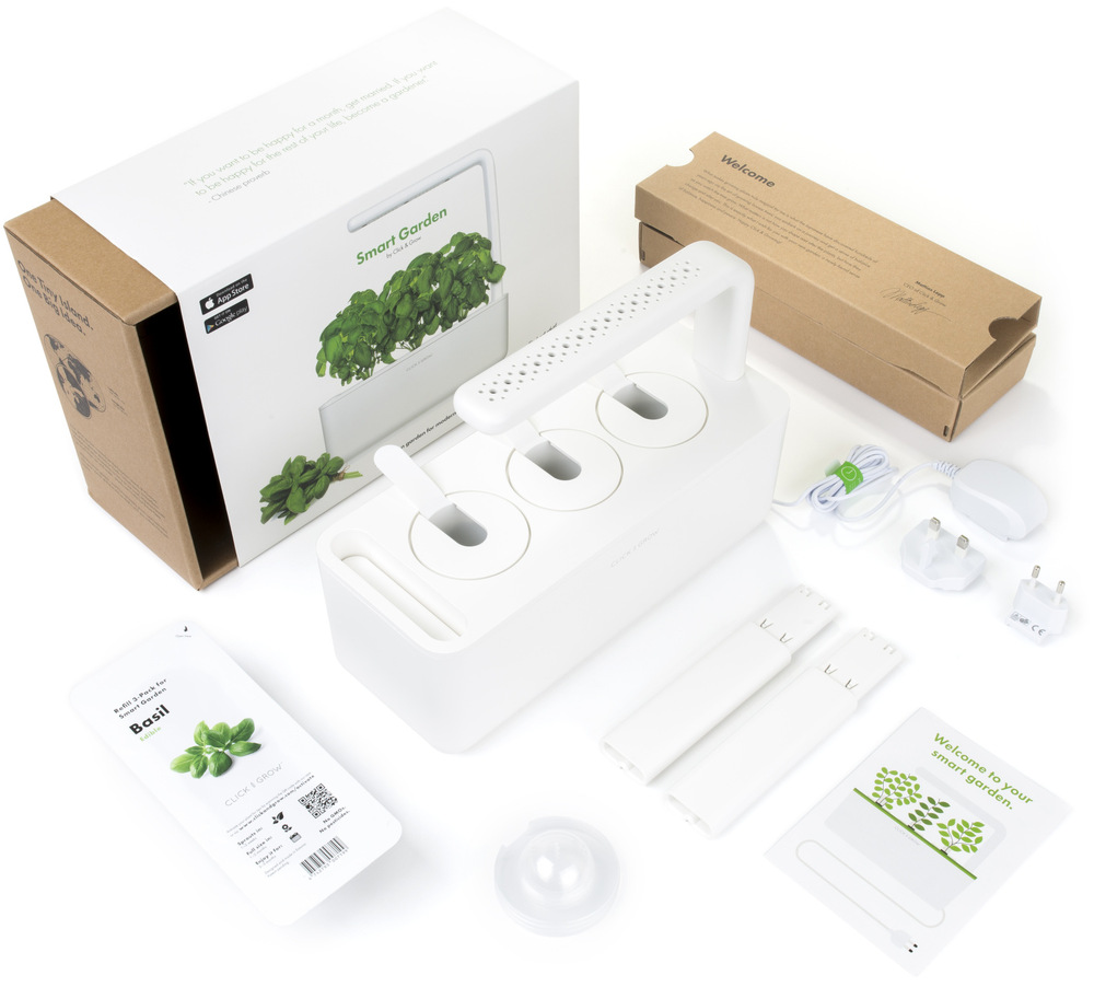 Chytrý květináč Click and Grow Smart Garden 3 šalvějový Chytrý květináč s veškerým příslušenstvím.