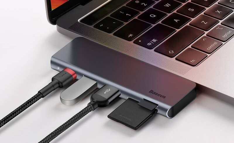 USB Hub Baseus USB-C/USB-C PD, 2x USB 3.0, micro SD, SD, TF šedý USB Hub Baseus USB-C/USB-C PD, 2x USB 3.0, micro SD, SD, TF šedý