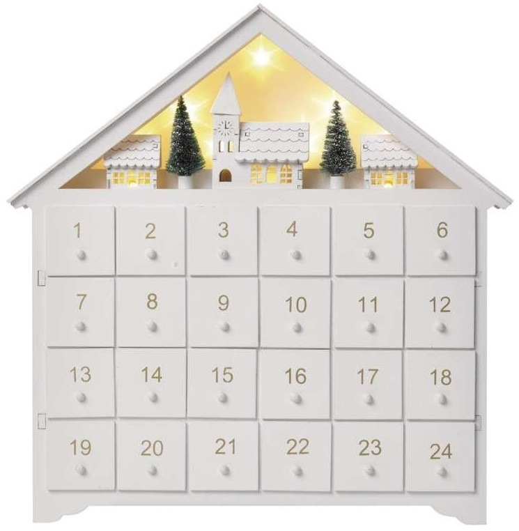 LED dekorace EMOS adventní kalendář dřevěný, 35x33 cm, 2x AA, vnitřní, teplá bílá, časovač