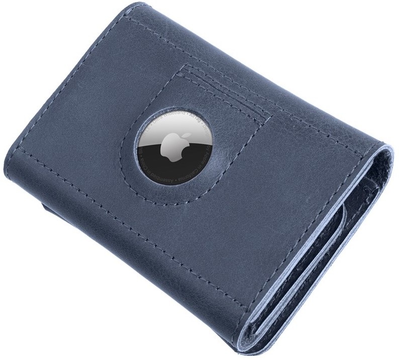 Peněženka FIXED Tripple Wallet pro AirTag z pravé hovězí kůže modrá