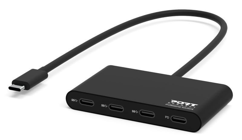 USB Hub PORT CONNECT USB-C, 3x USB-C 3.1 + 1x USB-C 100W PD černý