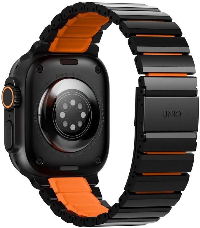 Řemínek Uniq Strova Flex na Apple Watch 49/46/45/44 mm v černo-oranžovém provedení
