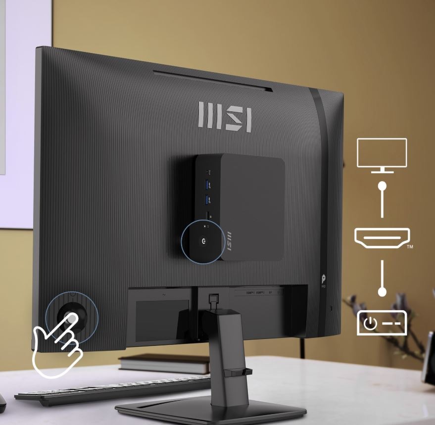 Monitor MSI PRO MP275Q E14 černý Zadní pohled na monitor MSI PRO MP275Q E14 s ukázkou konektorů a ovládání