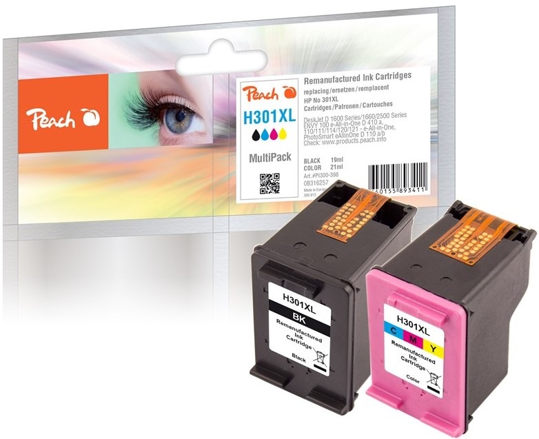 Inkoustová náplň Peach HP 301XL, MultiPack, 515/370 stran - CMYK