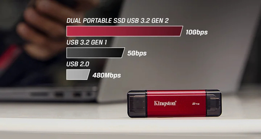 SSD externí Kingston Dual Portable 512GB, USB-A/C, USB 3.2 Gen 2 černý/červený