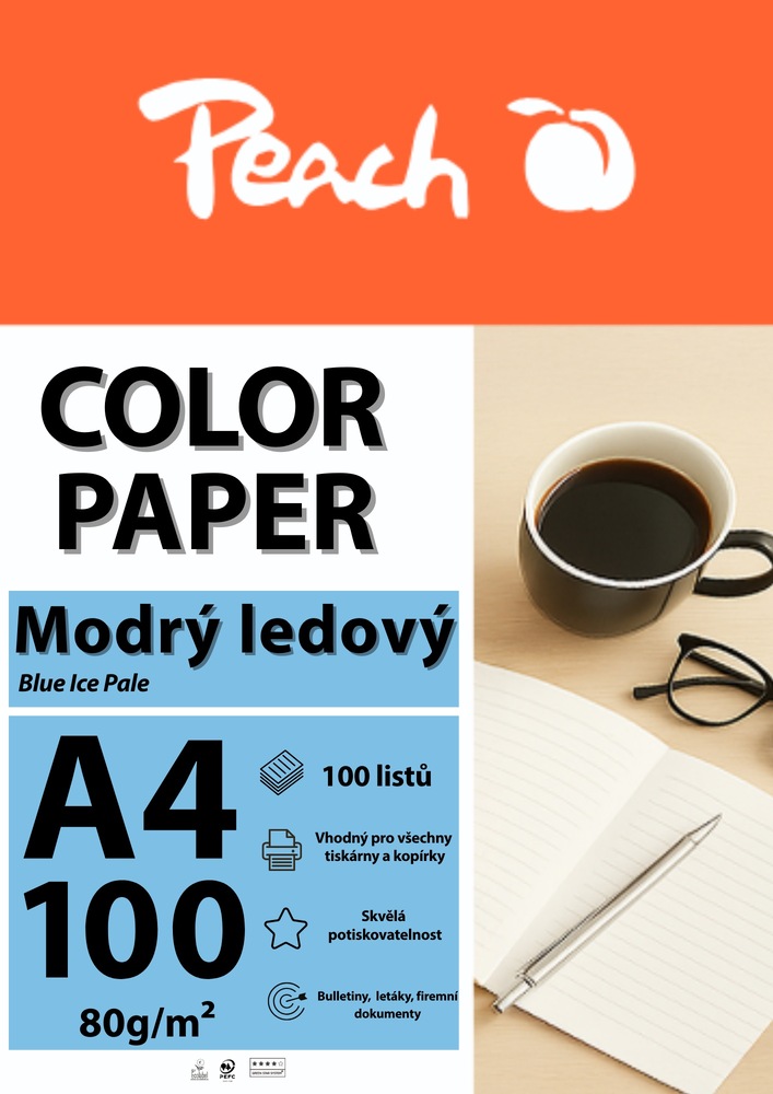 Papíry do tiskárny Peach Color A4 - 100 listů (ledové) modré