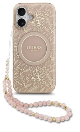 Kryt na mobil Guess IML Flowers Allover Strap MagSafe na Apple iPhone 17 růžový Kryt na mobil Guess IML Flowers Allover Strap MagSafe na Apple iPhone 17 v růžové barvě