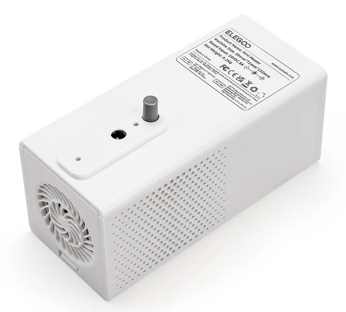 Boční pohled na Elegoo Mini Heater s ventilačními otvory a montážním uchycením