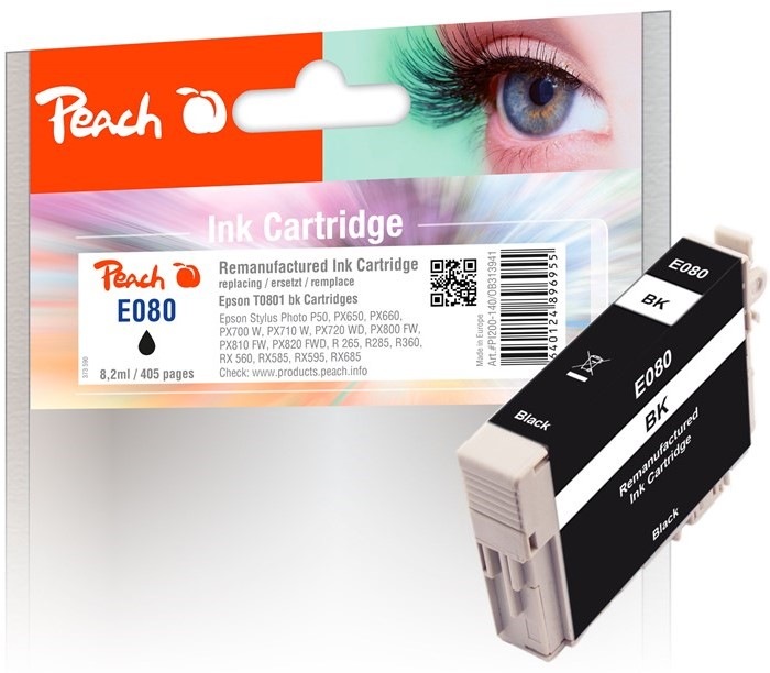 Inkoustová náplň Peach Epson 80, T0801, 405 stran - černá