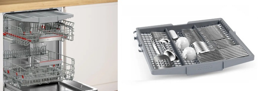 Myčka nádobí Bosch Serie 4 SMV4ECX27E Myčka Bosch, flexibilní koše Max Flex a příborová zásuvka