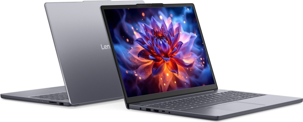Notebook Lenovo IdeaPad Slim 3 15IPH11 šedý Dvojice notebooků Lenovo ukazuje elegantní provedení modelu IdeaPad Slim z přední i zadní strany