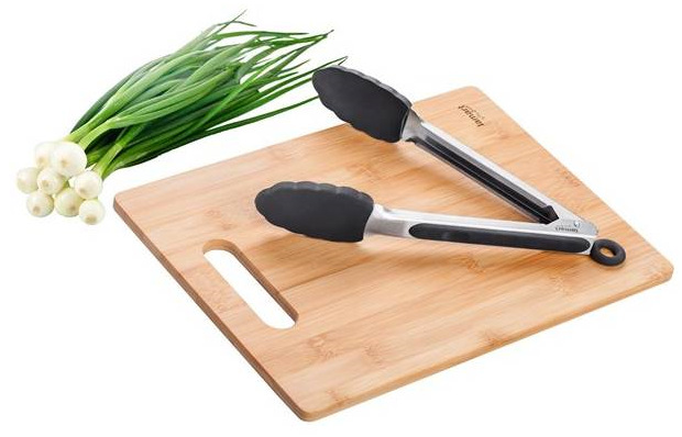Kuchyňské prkénko Lamart se silikovými kleštěmi Lamart Bamboo LT2060, hnědá