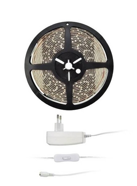 LED pásek Solight 4,8 W/m, teplá bílá 3000K, adaptér s vypínačem