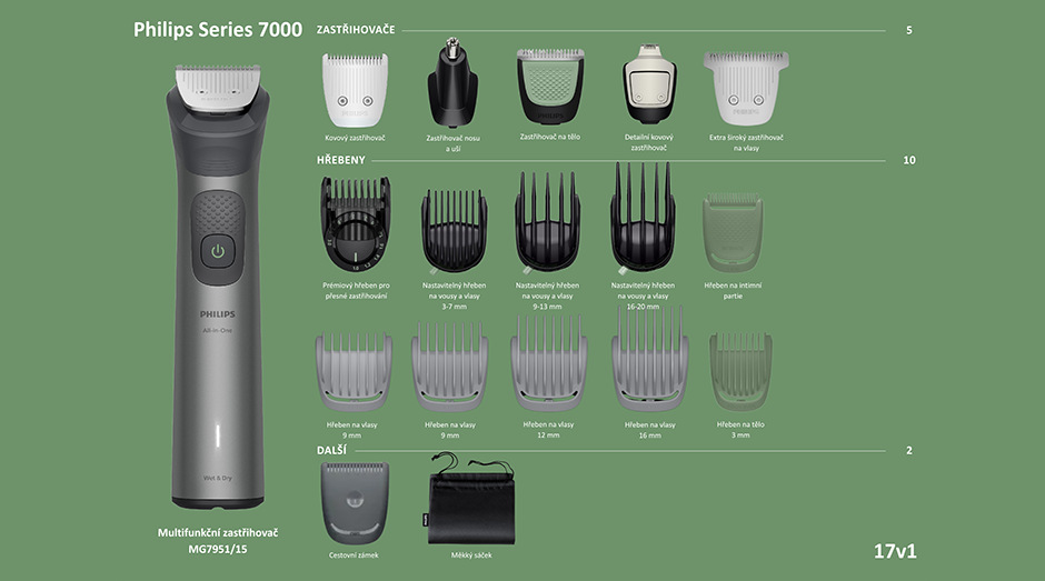 Multifunkční zastřihovač Philips MG7951/15 Series 7000 včetně vyměnitelných nástavců