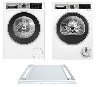 Set spotřebičů Bosch - pračka WGG244Z2CS, sušička Bosch WQG245DMCS a mezikus WTZ27400
