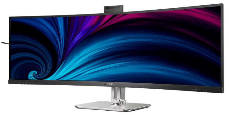 Monitor Philips 49B2U5900CH z předního bočního pohledu s webkamerou