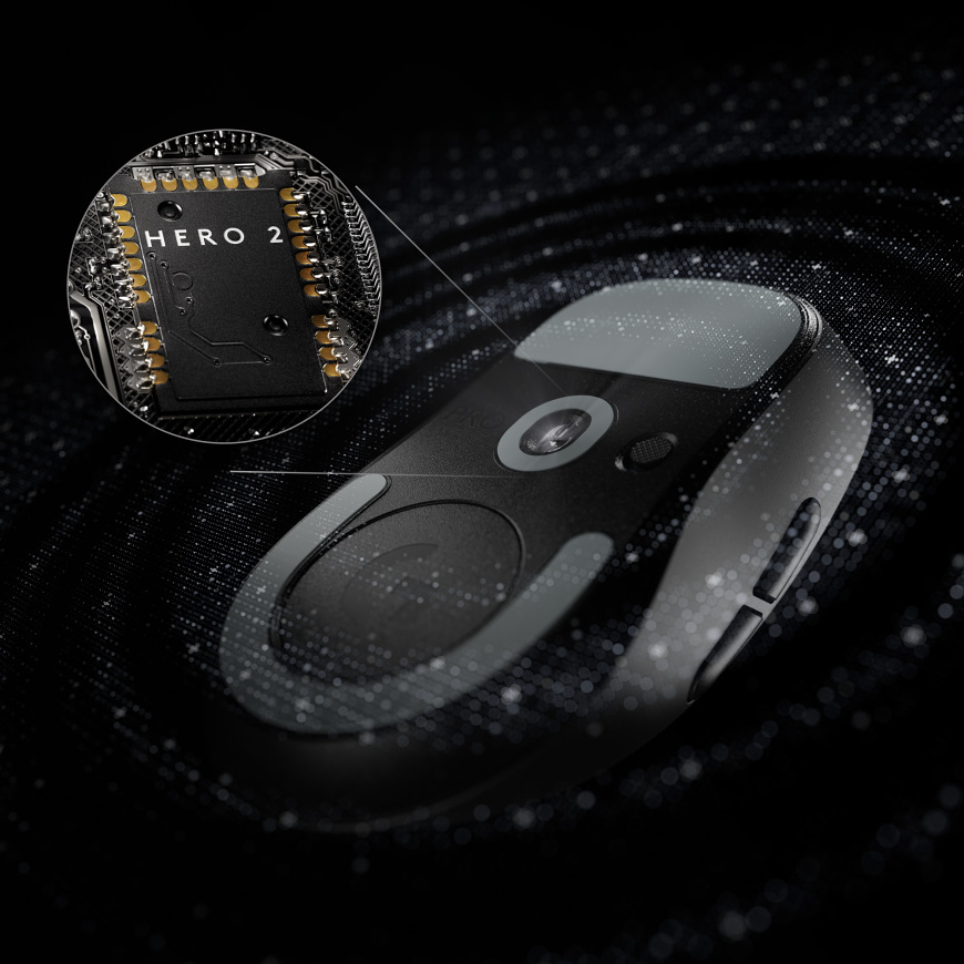 Spodní strana myši Logitech G PRO X Superlight 2 DEX SE se snímačem HERO 2