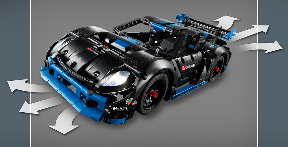Stavebnice LEGO® Technic 42176 Závodní auto Porsche GT4 e-Performance Otevírací dveře, funkční světla a dobíjecí baterie přidávají modelu LEGO další možnosti realistického hraní