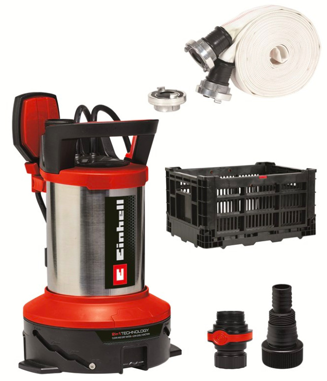 Kalové čerpadlo Einhell GE-DP 7535 N LL ECO s hadicí, adaptéry a ochranným boxem pro odčerpávání vody