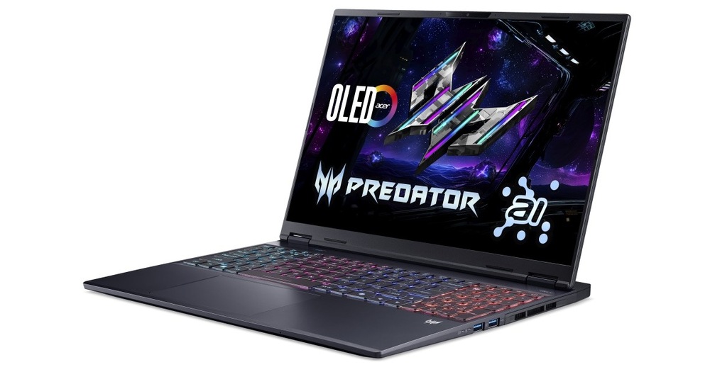 Notebook Acer Predator Helios Neo 16S AI (PHN16S-I51-94NV) černý Otevřený a zapnutý notebook Acer Predator Helios Neo 16S AI otočený doleva