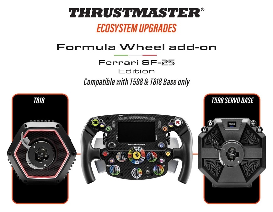 Volant Thrustmaster Formule Ferrari SF-25 edice Add-On, PC , PS5/4 černý Schéma kompatibility věnce s bázemi T598 a T818