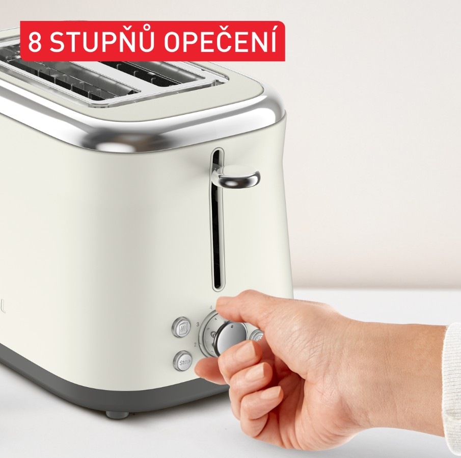 Topinkovač Tefal Retro Collection TT720AE0 krémový Topinkovač Tefal TT720AE0 Retro Collection a kolečko na ovládání