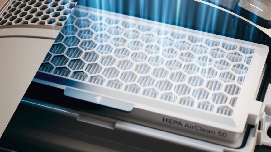 Sáčky do vysavače Miele CO Allergy XL HyClean Pure (8 ks) Filtr HEPA AirClean a ukázka jak proudí vzduch tímto filtrem