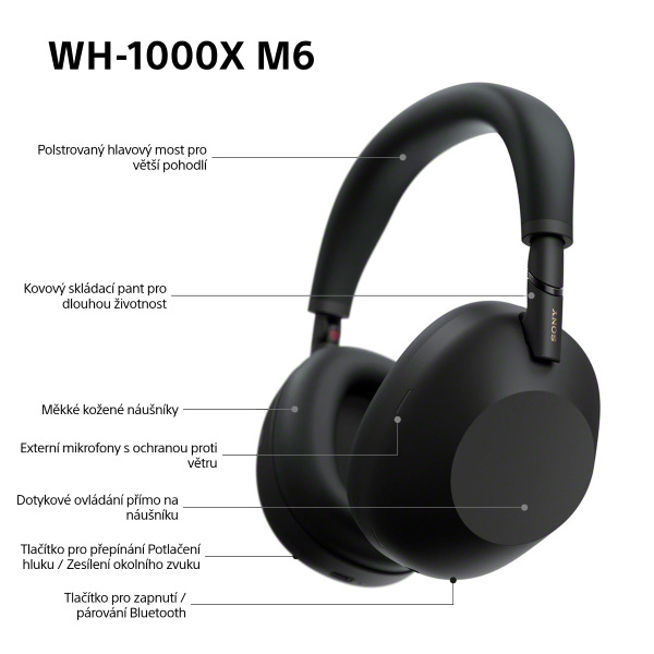 Sluchátka Sony WH-1000XM6, Noise Cancelling černá Sluchátka Sony WH-1000XM6, Noise Cancelling - černá