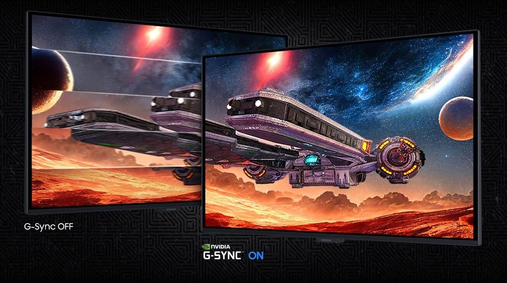 Herní monitor Samsung Odyssey OLED G5 G50SF černý Technologie proti trhání obrazu monitoru Samsung v porovnání s a bez technologie