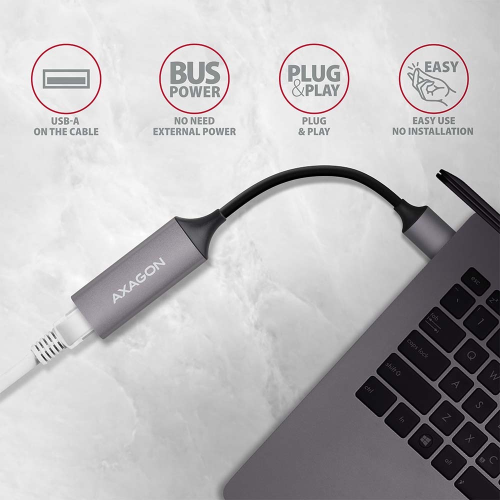 Síťová karta Axagon USB-A 3.2 Gen 1 - Gigabit Ethernet šedá Síťová karta Axagon USB-A 3.2 Gen 1 - Gigabit Ethernet šedá