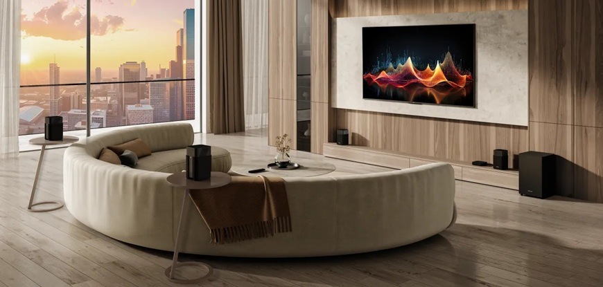 Soundbar Hisense HT SATURN v moderním obývacím pokoji