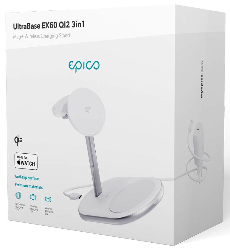 Bezdrátová nabíječka Epico UltraBase Qi2 3in1 Mag+ bílá Bezdrátová nabíječka Epico UltraBase Qi2 3in1 Mag+ bílá
