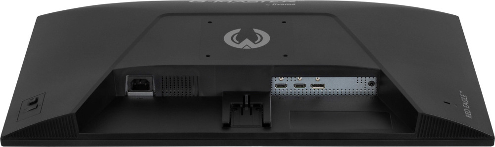 Herní monitor IIYAMA G-Master G2771HS-B1 černý Spodní záběr na tělo monitoru s připojovacími porty a napájecím konektorem integrovaného zdroje.