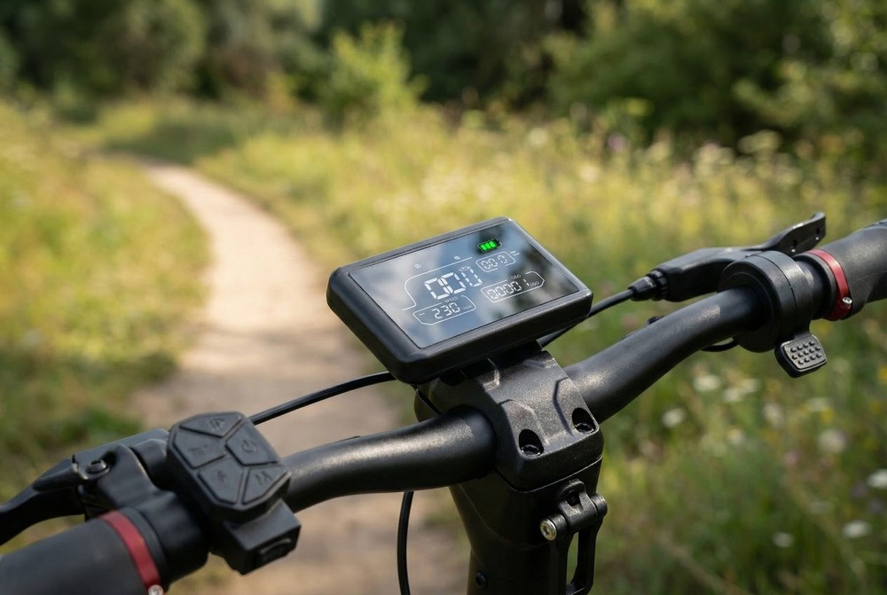 Elektrická koloběžka Sencor Scooter X50 OFF-ROAD černá Detail na řídítka a displej elektrické koloběžky Sencor Scooter X50 OFF-ROAD