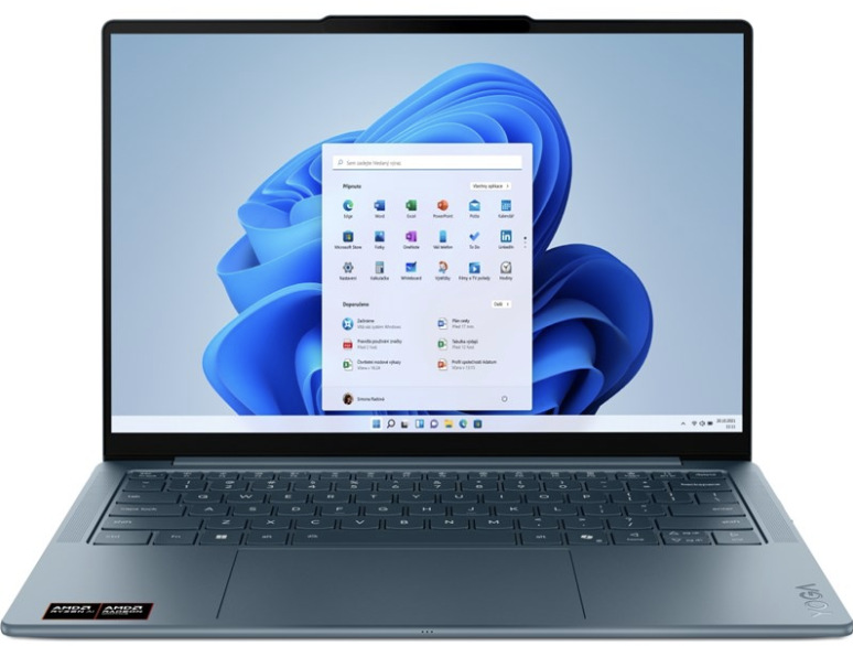 Notebook Lenovo Yoga Slim 7 14AKP10 modrý Modrý notebook Lenovo Yoga Slim 7 14AKP10 AMD Ryzen AI 7-350 zobrazený zepředu