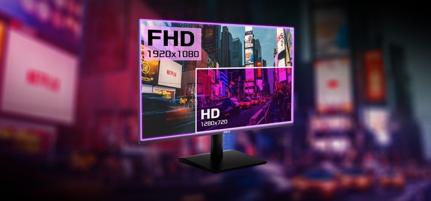 Porovnání monitoru ASRock Challenger s FHD rozlišením a vysokou intenzitou barev s displejem s menším rozlišením