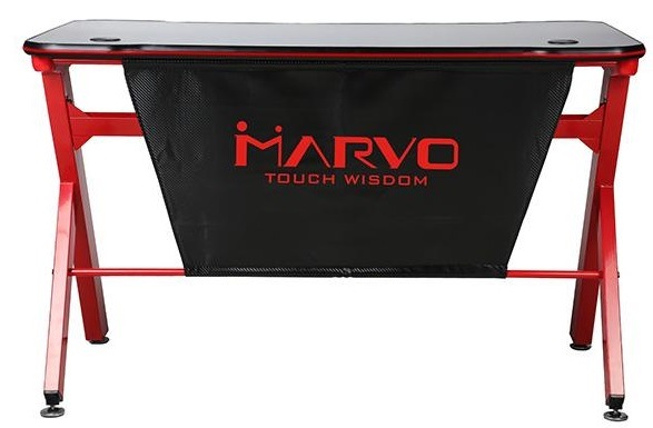 Herní stůl Marvo DE-03, 120x61 cm, podsvícený černý/červený