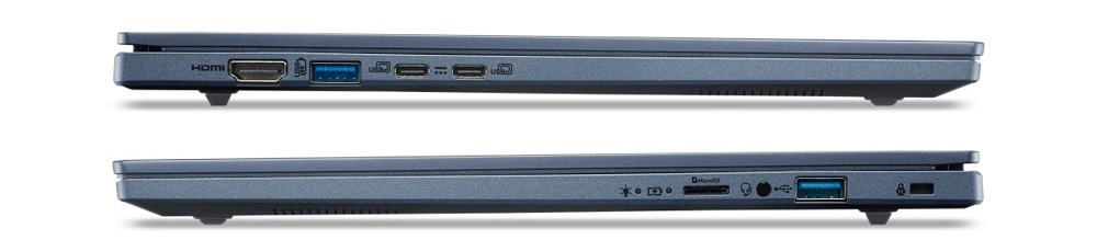 Notebook Acer Aspire 14 AI (A14-11M-X6R7) modrý Notebook Acer Aspire 14 AI (A14-11M-X6R7) z obou profilů s porty