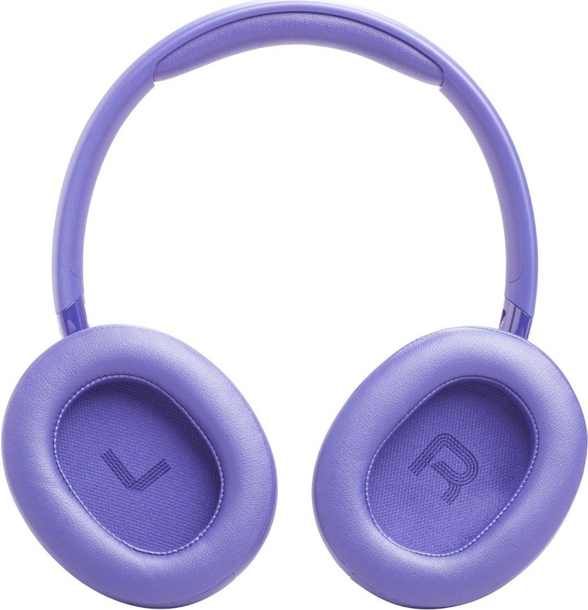 Sluchátka JBL Tune 730BT fialová Pohled na vnitřní stranu bezdrátových sluchátek JBL Tune 730BT s měkkými náušníky a označením levé a pravé strany