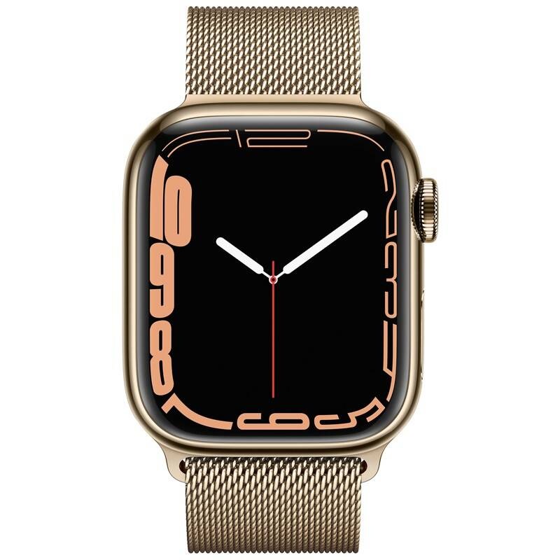 Chytré hodinky Apple Watch Series 7 GPS + Cellular, 41mm zlaté pouzdro z nerezové oceli - zlatý milánský tah