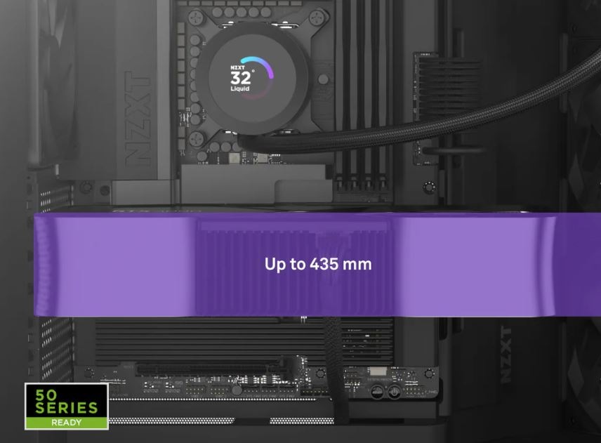 Case NZXT H9 Flow černá Detail osazení s grafikou pro Case NZXT H9 Flow