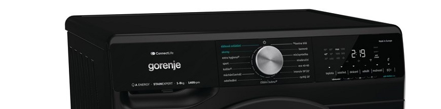 Úzká předem plněná pračka Gorenje W2NS84SABCZ, černá, ovládací panel