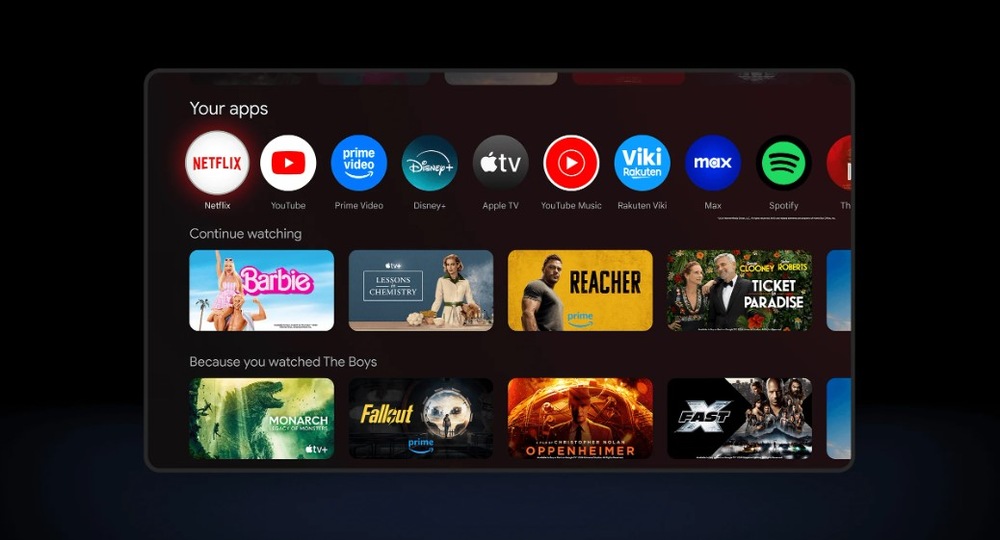 Televize Xiaomi TV A Pro 32" Zapnutá televize Xiaomi TV A Pro 32" s aplikacemi