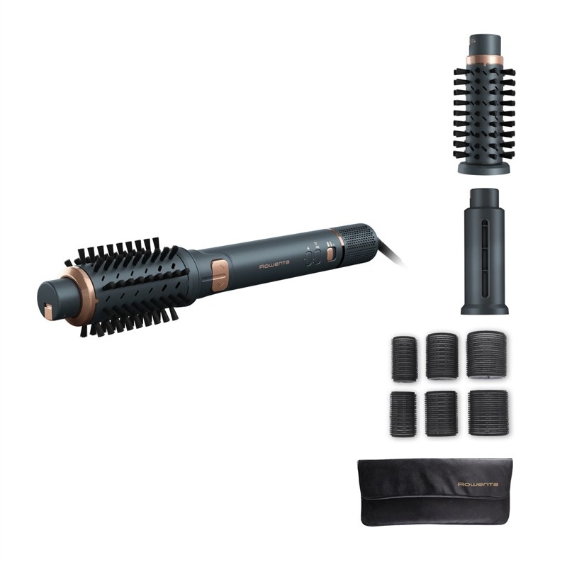 Kulma rotační Rowenta UB9920E0 Air Rotate tmavě modrá Kulma rotační Rowenta UB9920E0 Air Rotate v tmavě modrém provedení, vpravo je pod sebou seřrazeno příslušenství ke kulmě