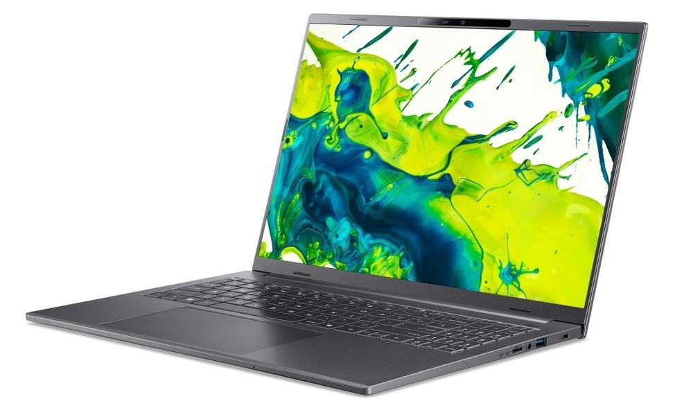 Notebook Acer Aspire 16 AI (A16-52M-78L6) šedý Otevřený notebook Acer Aspire 16 AI (A16-11M-X3AU) otočený doleva