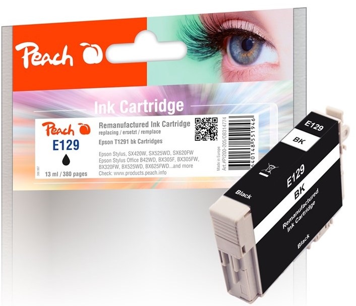 Inkoustová náplň Peach Epson 129, T1291, 380 stran - černá