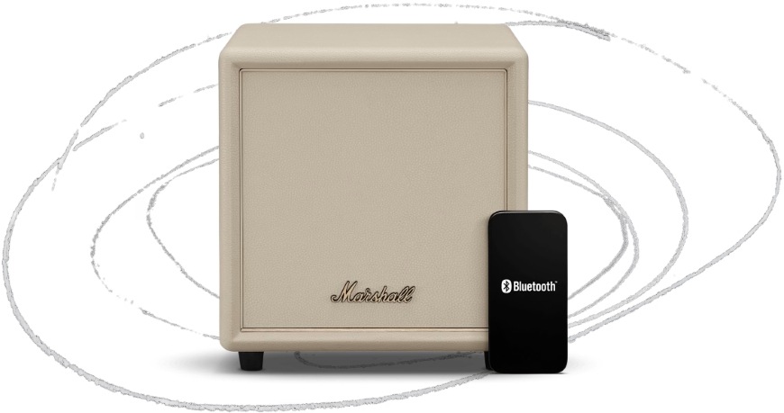 Smartphone s aplikací Marshall App a subwoofer Heston 200 TV SUB